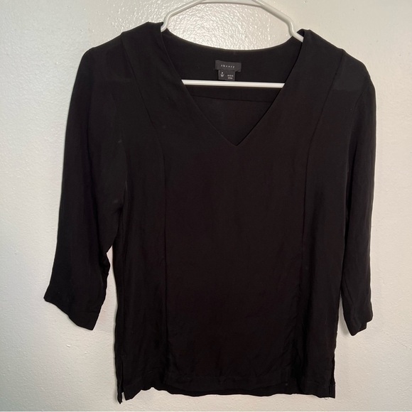 Theory Silk Blouse Black 3/4 Sleeve V-Neck - Picture 3 of 10